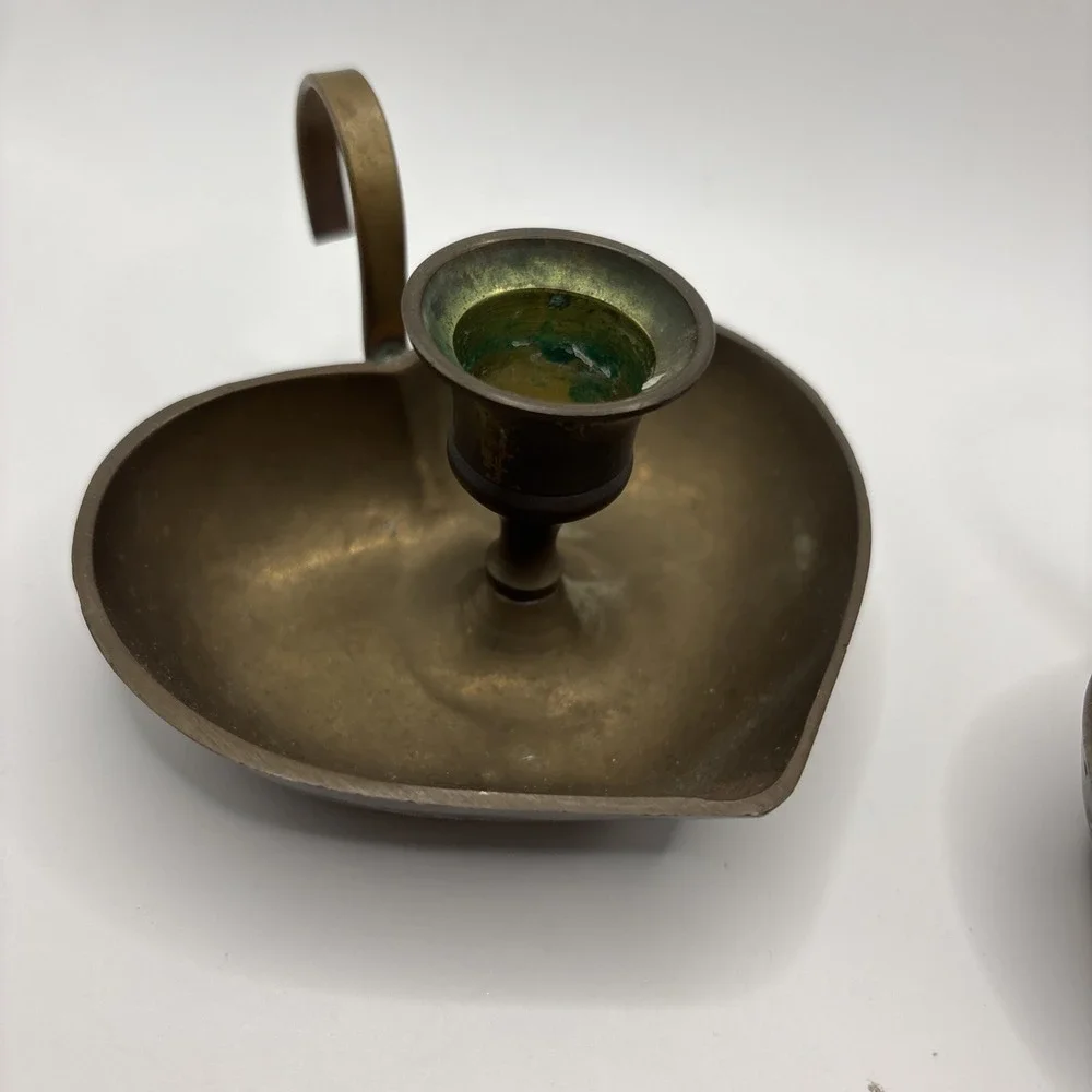 Vtg Pair Of Solid Brass Heart Chamber Candlestick Holders Made In India Set Of 2